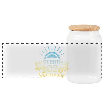 Amsterdam 2026 Colorful - Panoramic Cookie Jar with Wooden Lid - white - Front