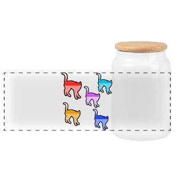 feline - Panoramic Cookie Jar with Wooden Lid - white - Front
