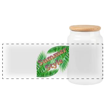 Summer style with palm trees - Panoramic Cookie Jar with Wooden Lid - white - Front