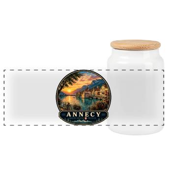 Annecy Urlaub Kolonialbauten Altstadt Wasser - Panorama Keksdose mit Holzdeckel - Weiß - Vorne