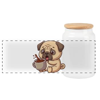 Carlin mignon Café Café Amateur de Café Humour de dessins animés - Boîte à biscuits avec couvercle en bois - blanc - Devant