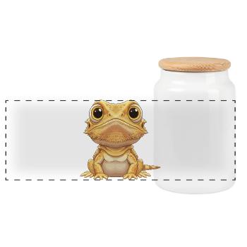 Dragon barbu câlin – dessin animé aux yeux géants - Boîte à biscuits avec couvercle en bois - blanc - Devant
