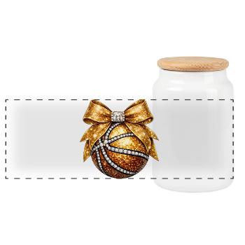 Golden Glitter und Diamond Basketball - Panorama Keksdose mit Holzdeckel - Weiß - Vorne