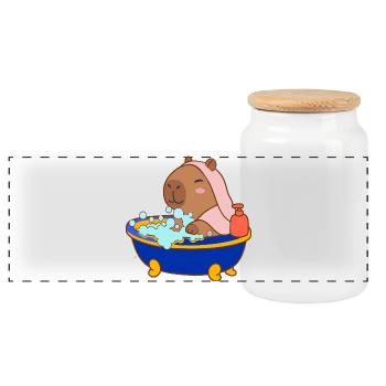 Bain moussant de capybara Dessin animé douillet Splash & Chill - Boîte à biscuits avec couvercle en bois - blanc - Devant