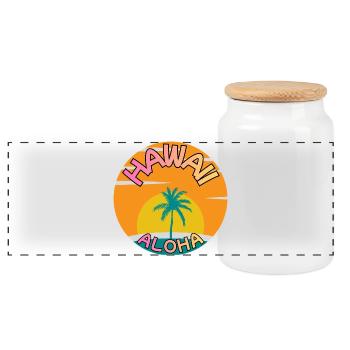 Coucher de soleil Hawaii Aloha avec palmier - Boîte à biscuits avec couvercle en bois - blanc - Devant