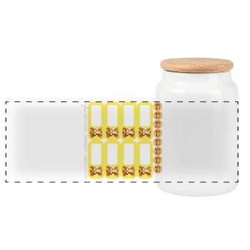 DIY Schulaufkleber Säbelzahntiger 16er Sticker-Set - Panorama Keksdose mit Holzdeckel - Weiß - Vorne