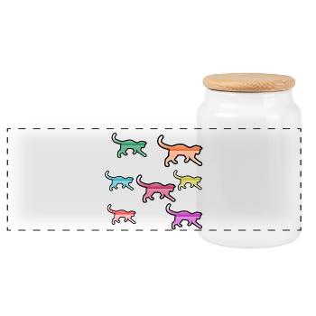 feline - Panoramic Cookie Jar with Wooden Lid - white - Front