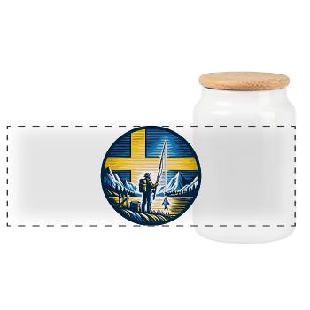 Sweden Anglers - Panoramic Cookie Jar with Wooden Lid - white - Front