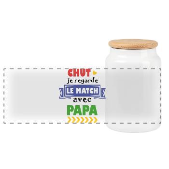 je regarde le match avec papa / enfant et football - Boîte à biscuits avec couvercle en bois - blanc - Devant