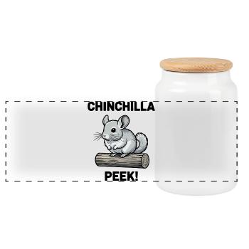 Chinchilla Peek Nagetierfell Stamm - Panorama Keksdose mit Holzdeckel - Weiß - Vorne