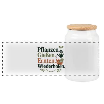 Pflanzen Gießen Ernten Wiederholen - Panorama Keksdose mit Holzdeckel - Weiß - Vorne
