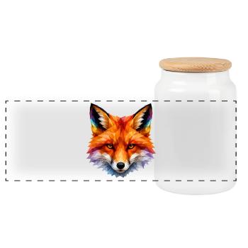Colored Polygon Fox Head - Panoramic Cookie Jar with Wooden Lid - white - Front