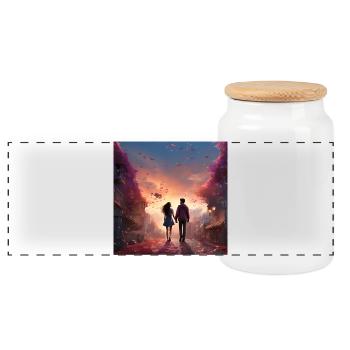 Marche d’amour du soir - Boîte à biscuits avec couvercle en bois - blanc - Devant