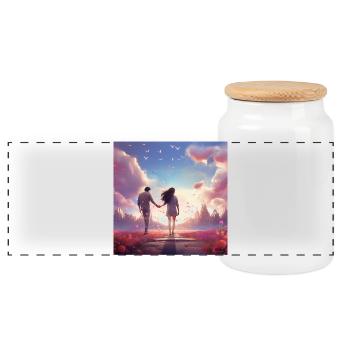 Evening Path of Love - Panoramic Cookie Jar with Wooden Lid - white - Front