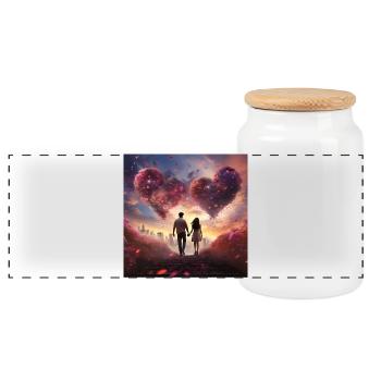 Heart cloud in evening light - Panoramic Cookie Jar with Wooden Lid - white - Front