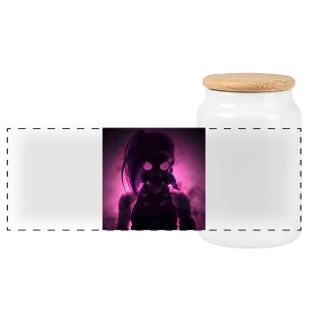 Neon gas mask in night light - Panoramic Cookie Jar with Wooden Lid - white - Front