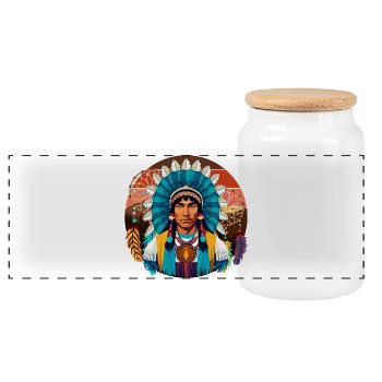 Native American Chief Powerful Portrait - Panoramic Cookie Jar with Wooden Lid - white - Front