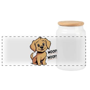 Cozy the dog - Ouaf - Ouaf - Boîte à biscuits avec couvercle en bois - blanc - Devant