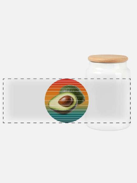 Avocadofrucht - Panorama Keksdose mit Holzdeckel - Weiß