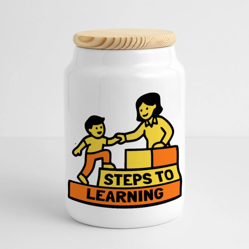 Steps to Learning School Logo Panoramic Cookie Jar with Wooden Lid