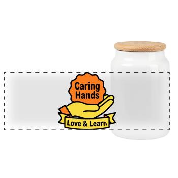 Logo des Mains Attentionnées du blason de Kita - Boîte à biscuits avec couvercle en bois - blanc - Devant