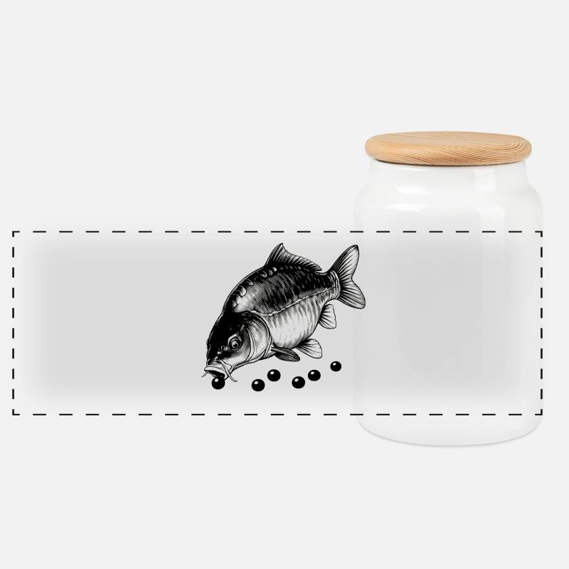 Carpe au déjeuner - Boîte à biscuits avec couvercle en bois - blanc