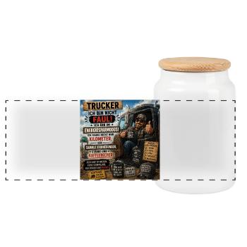 Trucker Lebensmodus: Kaffee und Freiheit - Panorama Keksdose mit Holzdeckel - Weiß - Vorne