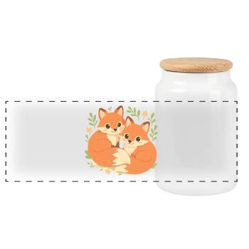 Two cute foxes cuddled up in the forest - Panoramic Cookie Jar with Wooden Lid - white - Front
