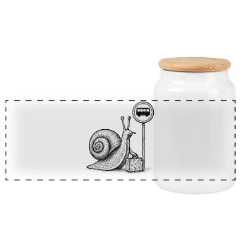 A Snail on Its Way - Panoramic Cookie Jar with Wooden Lid - white - Front