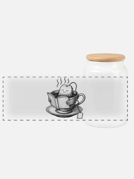 Cozy Tea Cup Reader - Panorama Keksdose mit Holzdeckel - Weiß