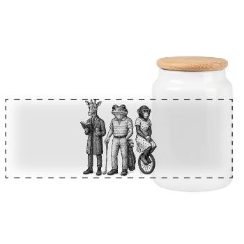 Trio of Anthropomorphic Friends - Panoramic Cookie Jar with Wooden Lid - white - Front