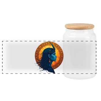 Ishtar Awakens – Sumerian Divine - Panoramic Cookie Jar with Wooden Lid - white - Front