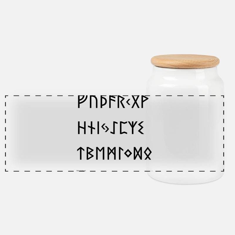 Elder Futhark (schwarz) - Panorama Keksdose mit Holzdeckel - Weiß