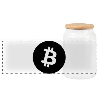 Bitcoin Symbol Kontrast Grafik - Panorama Keksdose mit Holzdeckel - Weiß - Vorne