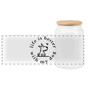 Life Is Better With My Dog – Süßes Hundeliebe Desi - Panoramic Cookie Jar with Wooden Lid - white - Front
