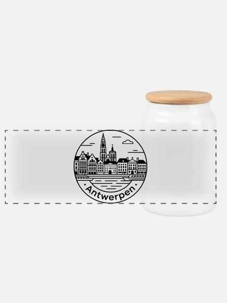 Antwerpen - Panorama Keksdose mit Holzdeckel - Weiß