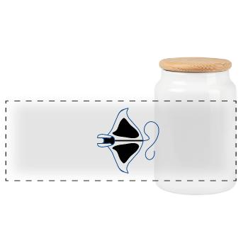 Blauer Umriss Manta-Silhouette - Panorama Keksdose mit Holzdeckel - Weiß - Vorne