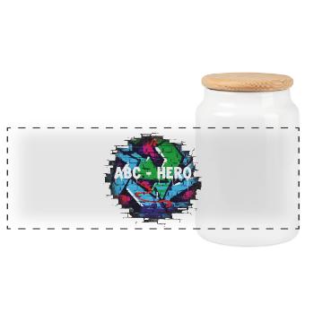 ABC HERO Graffiti Wall Design - Panoramic Cookie Jar with Wooden Lid - white - Front