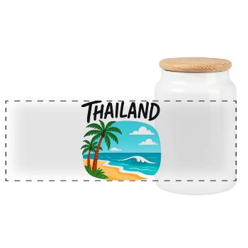 Thailand motif with sea and palm trees - Panoramic Cookie Jar with Wooden Lid - white - Front
