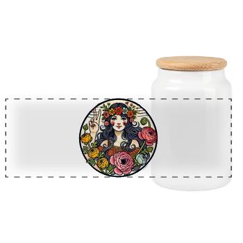 Floral Goddess Peace Sign Circle - Panoramic Cookie Jar with Wooden Lid - white - Front