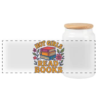 Hot Girls Read Books - Panoramic Cookie Jar with Wooden Lid - white - Front