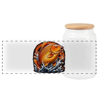 Orange-Koi-Karpfen-Splash-Angel-Design - Panorama Keksdose mit Holzdeckel - Weiß - Vorne