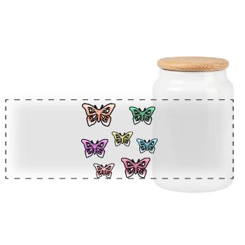 Butterflies - Panoramic Cookie Jar with Wooden Lid - white - Front