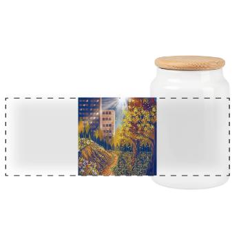 Autumn route between city and park - Panoramic Cookie Jar with Wooden Lid - white - Front