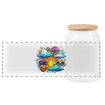 Joys of the sun in the circle of clouds - Panoramic Cookie Jar with Wooden Lid - white - Front