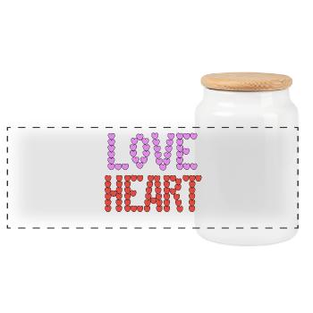 Love Heart typography - Panoramic Cookie Jar with Wooden Lid - white - Front
