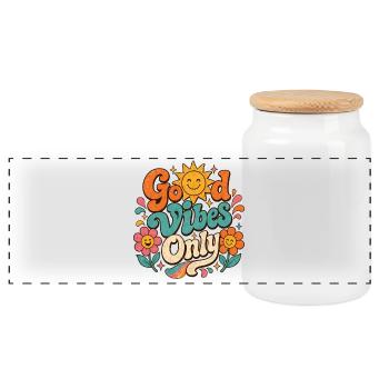 Good Vibe's einziges Retro-Floral - Panorama Keksdose mit Holzdeckel - Weiß - Vorne