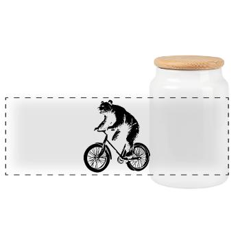 Bicycle Bear - Panoramic Cookie Jar with Wooden Lid - white - Front