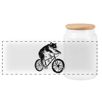 Bicycle Bear - Panoramic Cookie Jar with Wooden Lid - white - Front