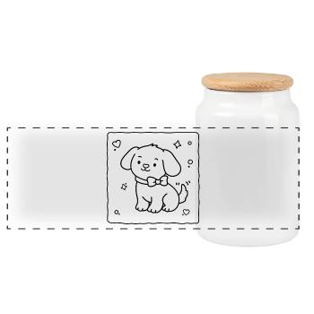 Cute Baby Puppy | Lulu Lotus - Panoramic Cookie Jar with Wooden Lid - white - Front